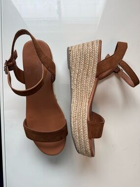 ASOS Size 11 Wide Brown Suede Espadrille Wedge Sandals